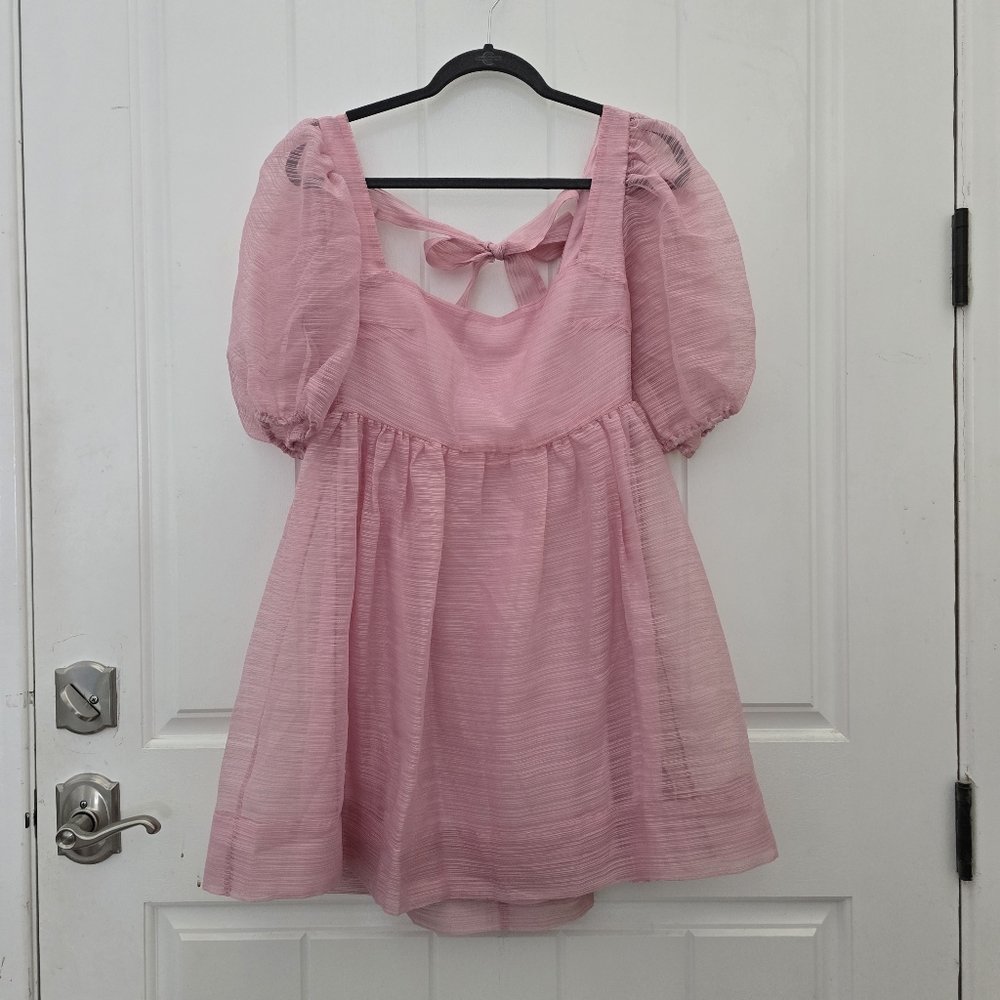 BHLDN Pink Puff Sleeve Mini Sundress